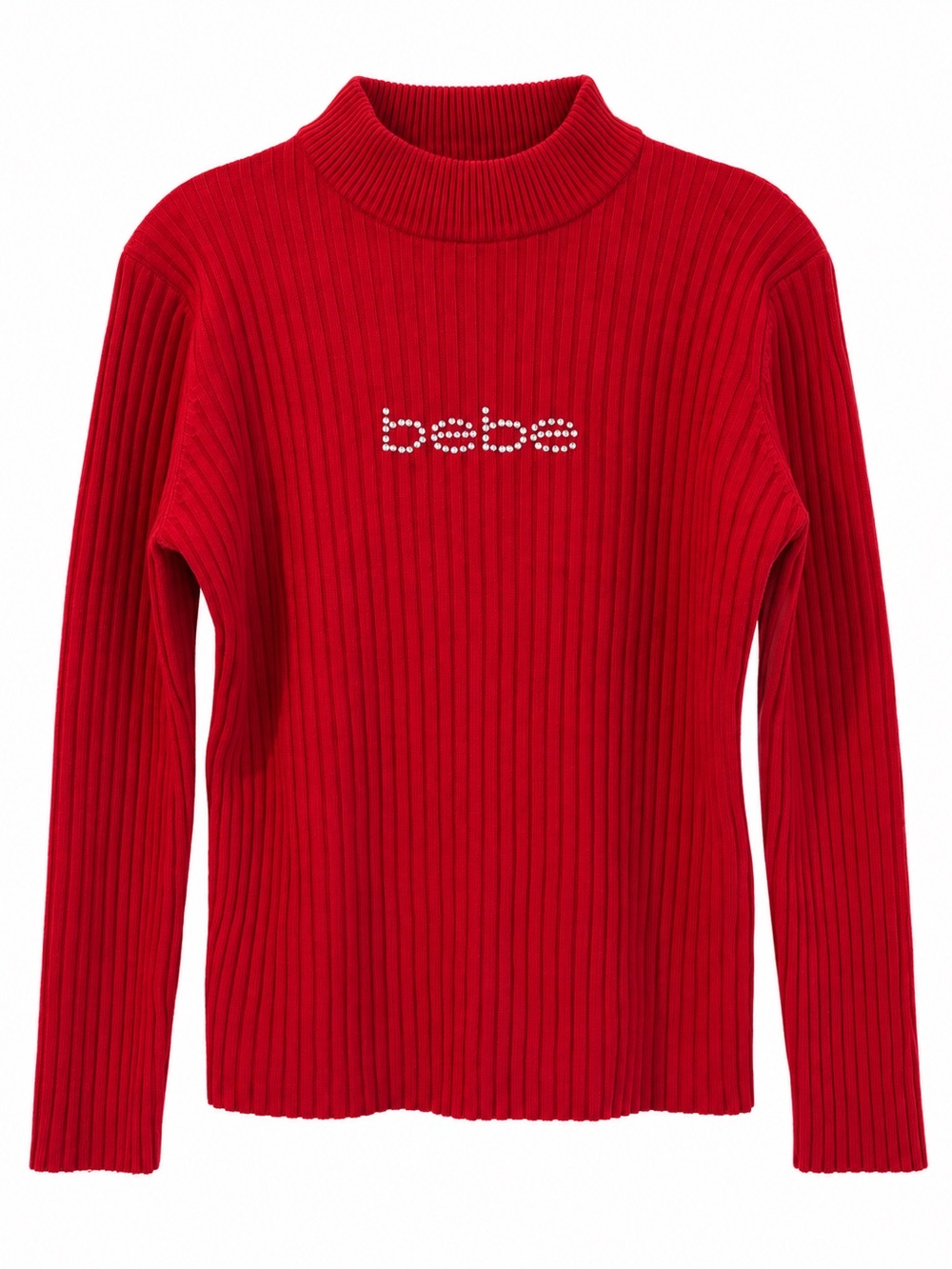 bebe Red Ribbed Mock Neck Sweater